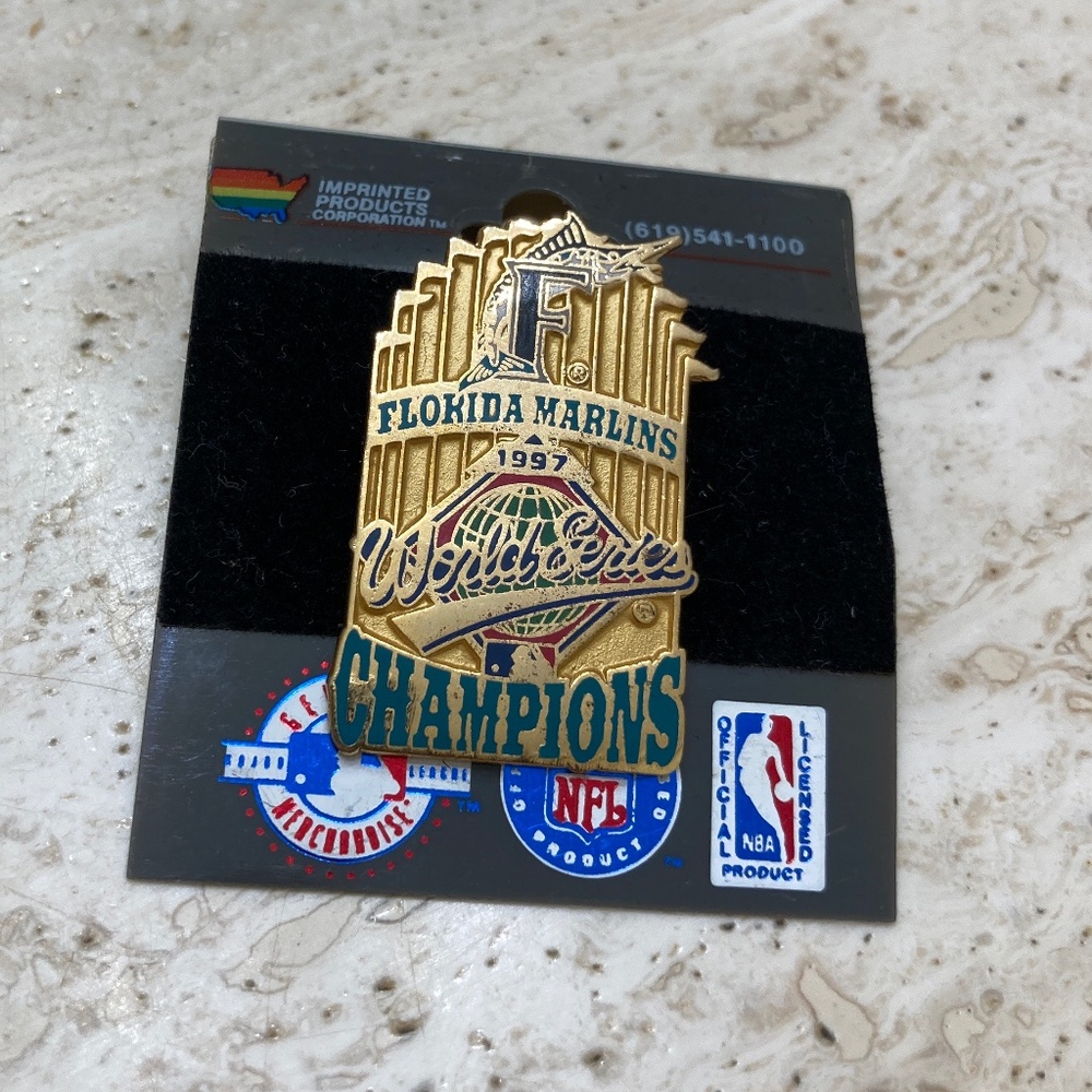 Vintage MLB Baseball Florida Marlins 1997 World Series Champions Trophy Pin